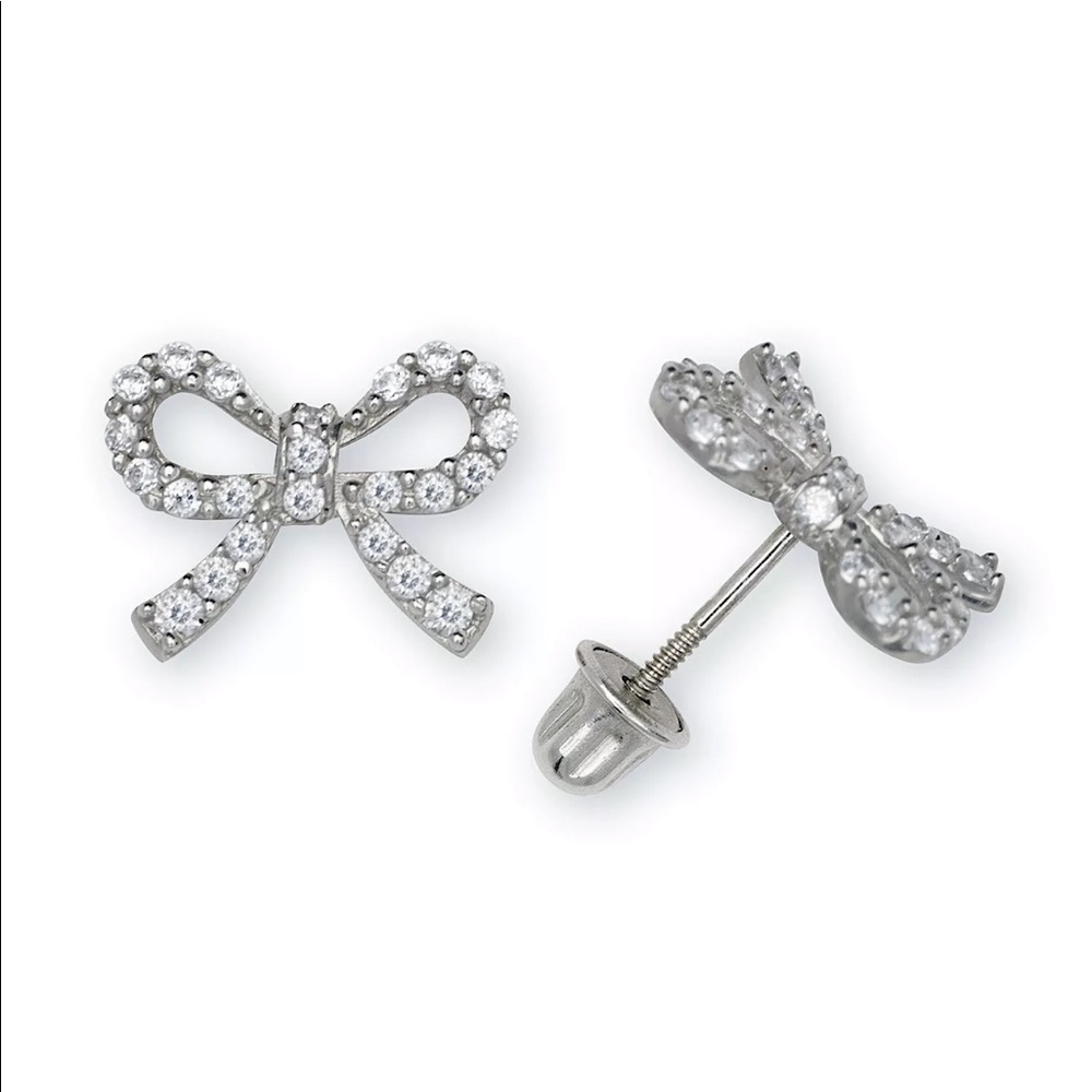 14K Solid Yellow/White Gold Bow Stud Earrings